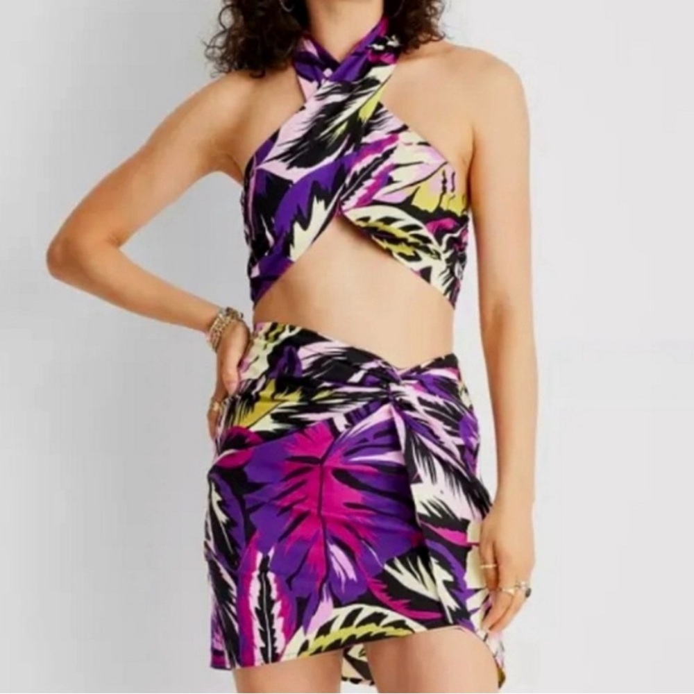 Future Collective x Alani Noelle Tropical Print Halter Crop Top & Skirt Set